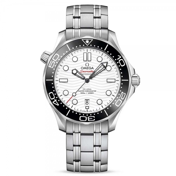 Omega Seamaster Diver 300M Co-Axial Master Chronometer para hombre, 42 mm, acero inoxidable, color blanco