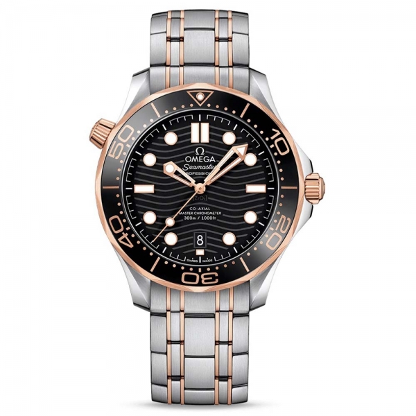 Omega Men Seamaster Diver 300M Co-Axial Master Chronometer 42 mm in Steel ‑ Sedna Gold-Black