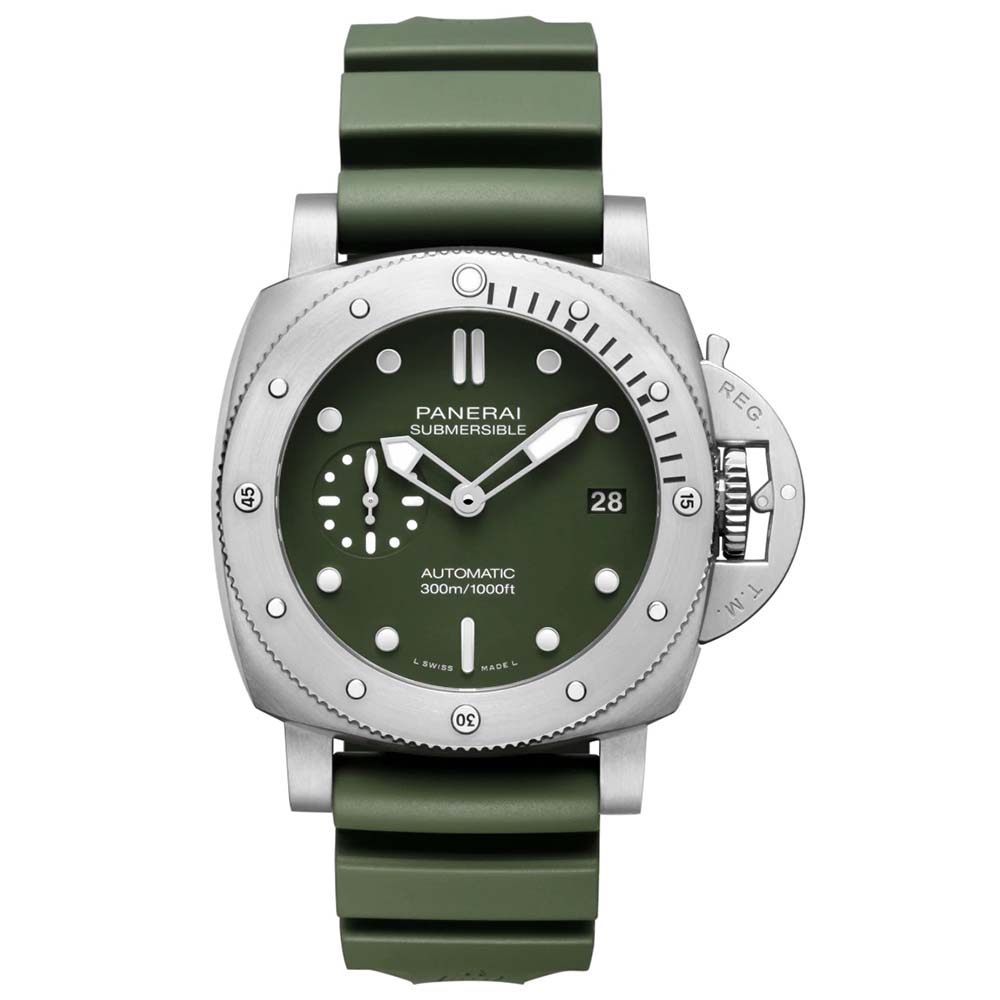  Panerai Men Submersible 42 mm in Stainless Steel-Green