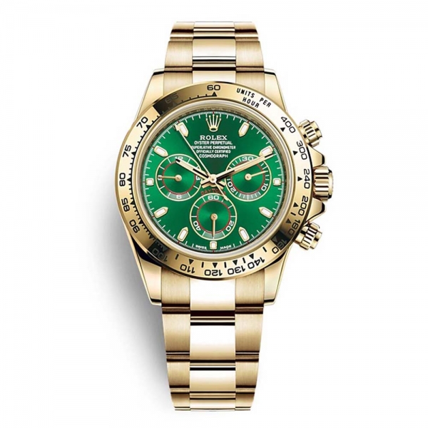 Rolex Herren Cosmograph Daytona Professional Uhren Oyster 40 mm in Gelbgold-Grün