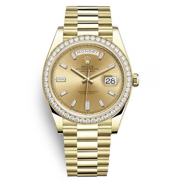 Rolex Men Day-Date Classic Watches Oyster 40 mm in Yellow Gold and Diamonds