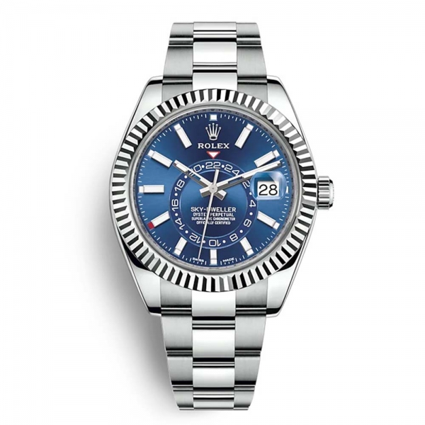 Orologi Rolex da uomo Sky-Dweller Classic Oyster 42 mm in acciaio Oystersteel e oro bianco-blu