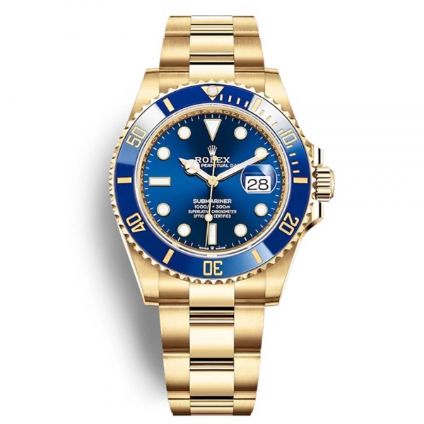 Rolex Men Submariner Date Professional Watches Oyster 41 mm in Yellow Gold-Blue