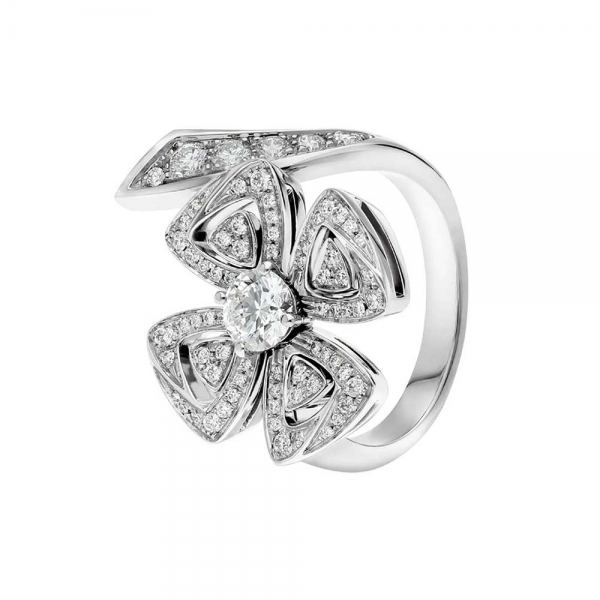 Bulgari Women Fiorever Ring in White Gold with Diamonds-Silver