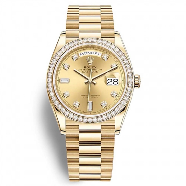 Orologi Rolex da donna Day-Date Classic Oyster 36 mm in oro giallo e diamanti