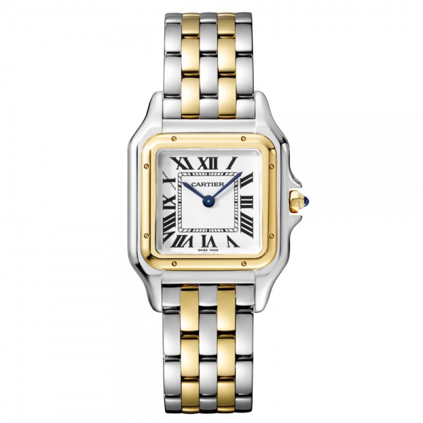 Cartier Panthere De Cartier Watch Medium Model Quartz Movement in Yellow Gold and Steel-White