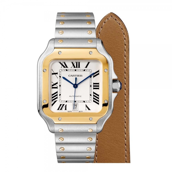 Reloj Cartier para hombre Santos De Cartier, modelo grande, en oro amarillo y acero-plata