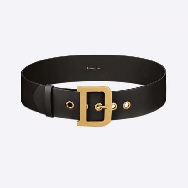 Cinturón Dior para mujer Diorquake de piel de becerro lisa negra de 55 mm