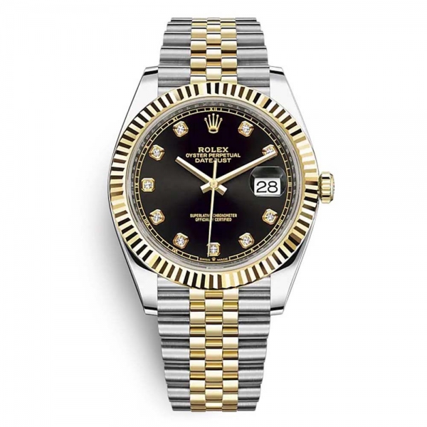 Montres Rolex Datejust Classic pour homme Oyster 41 mm en acier Oystersteel et or jaune-noir