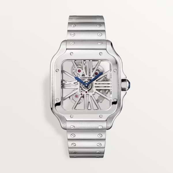 Reloj Cartier Santos Skeleton para hombre, 39,8 mm, cuerda manual, caja de acero