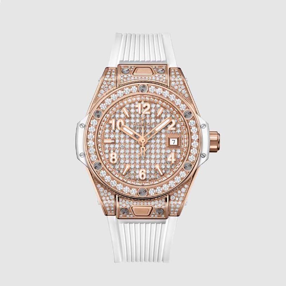  Hublot Men Big Bang One Click King Gold White Full Pavé 33 mm in 18K King Gold