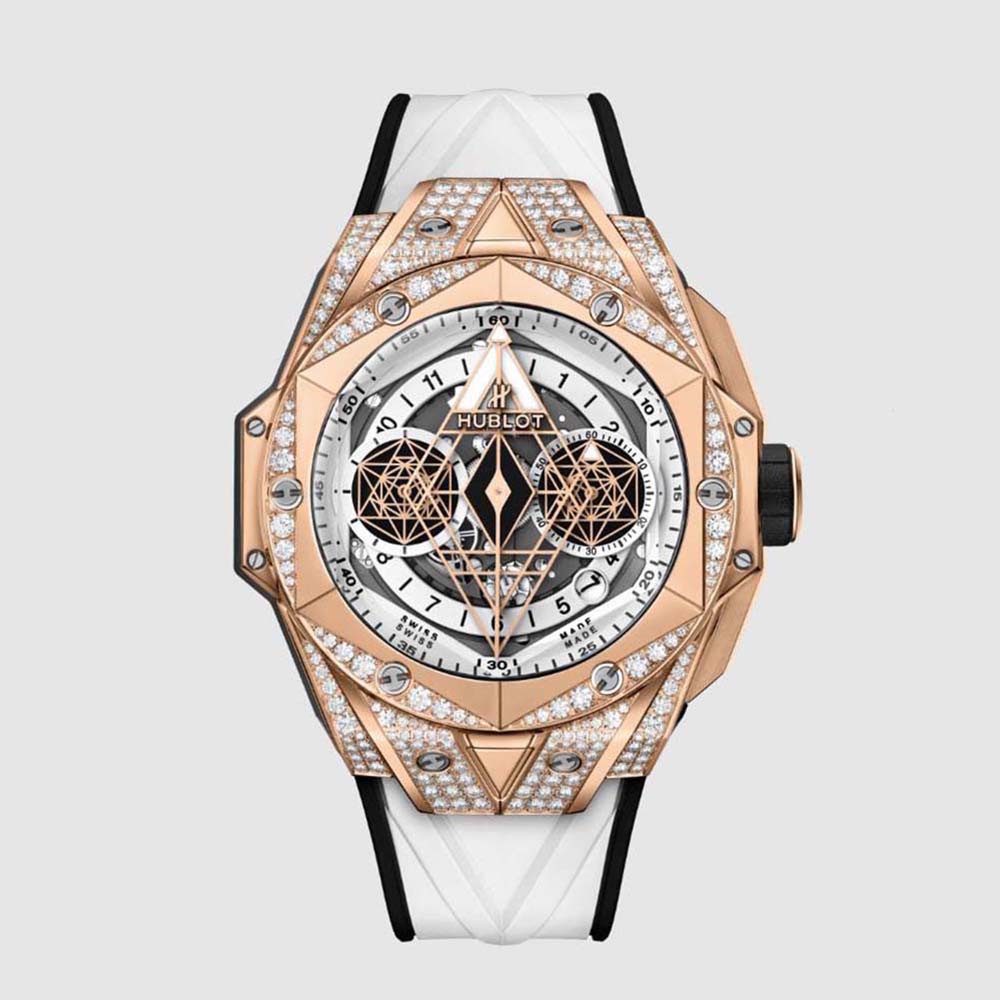  Hublot Men Big Bang Sang Bleu II King Gold White Pavé 45 mm