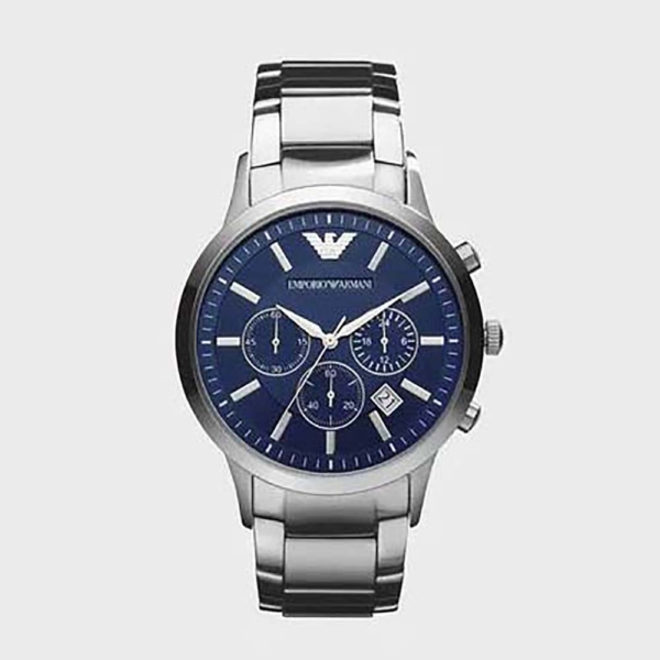 Montre chronographe Armani pour homme en acier inoxydable 43 mm - Bleu marine