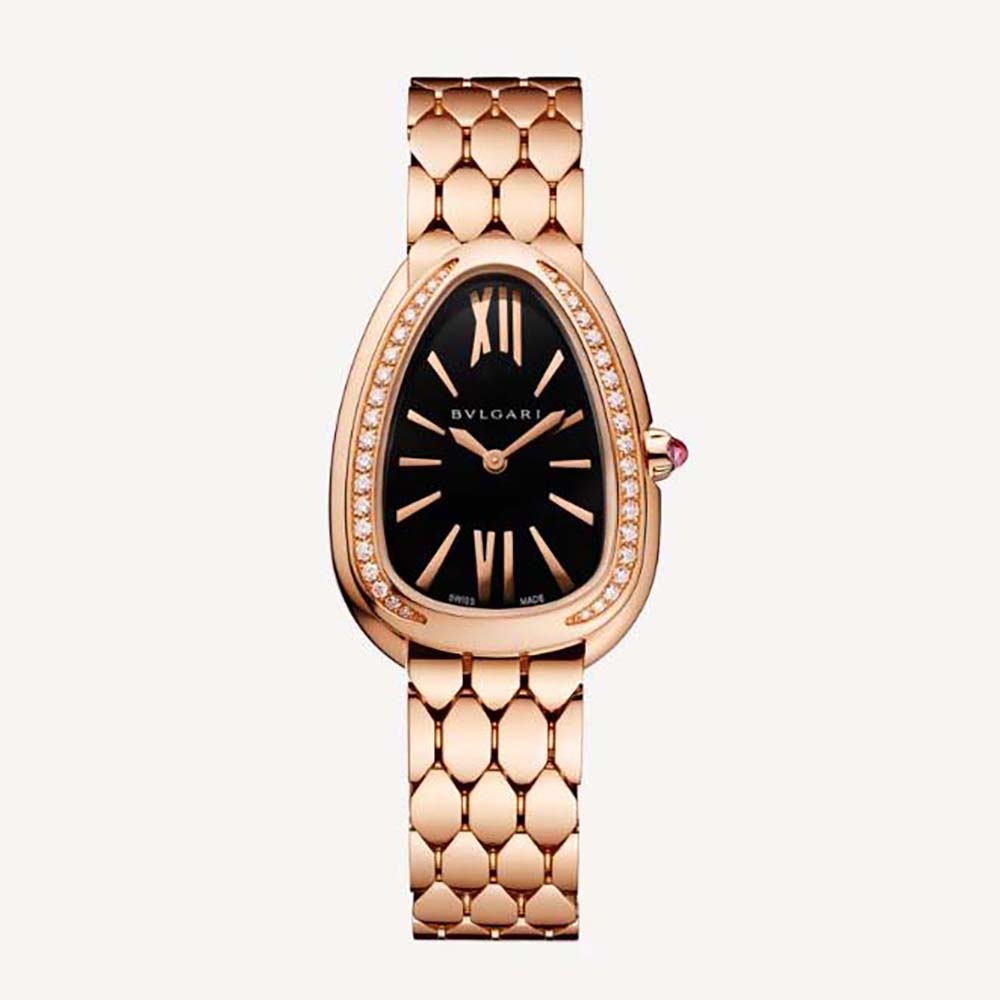 Bulgari Women Serpenti Seduttori Watch Quartz Movement 33 mm in Rose Gold and Diamonds-Black