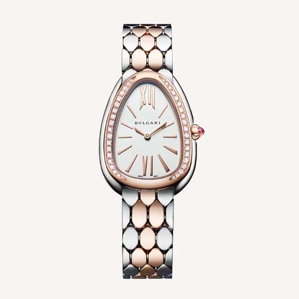 Bulgari Women Serpenti Seduttori Watch Quartz Movement 33 mm in Steel and Diamonds-White