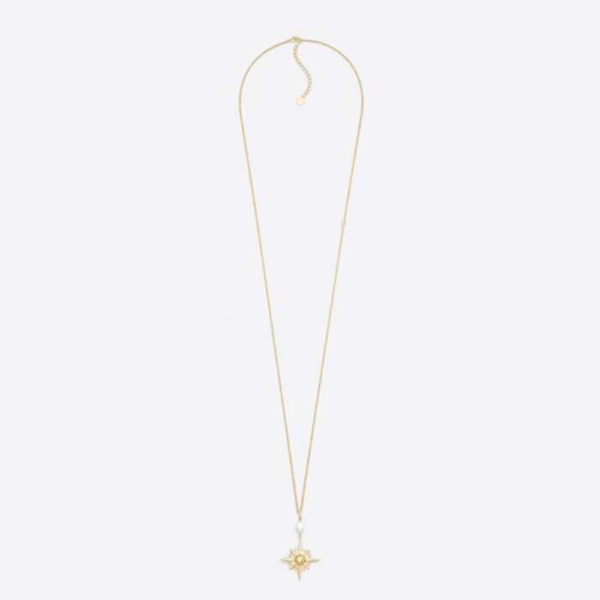 디올 여성용 레브 딘피니 롱 네크리스 골드 마감 메탈, 화이트 담수 진주 장식