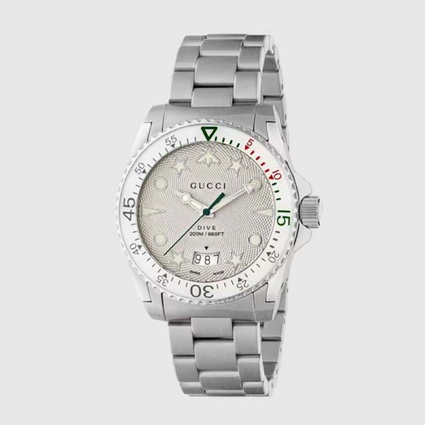 Gucci Women Dive Watch Quartz Movement 40 mm in Steel-White