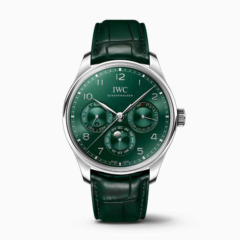  IWC Men Portugieser Perpetual Calendar Self-winding 42 mm in Stainless Steel-Green