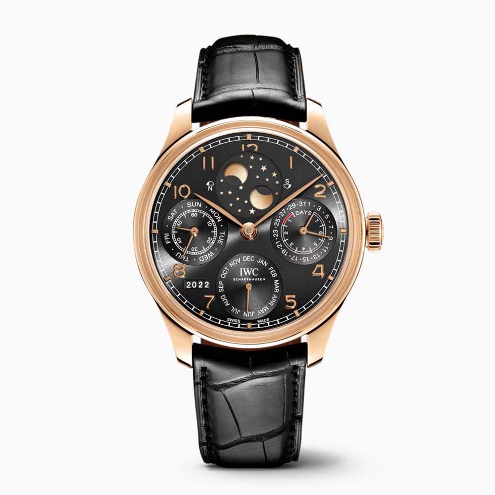  IWC Men Portugieser Perpetual Calendar Self-winding 44.2 mm in Gold Case-Black