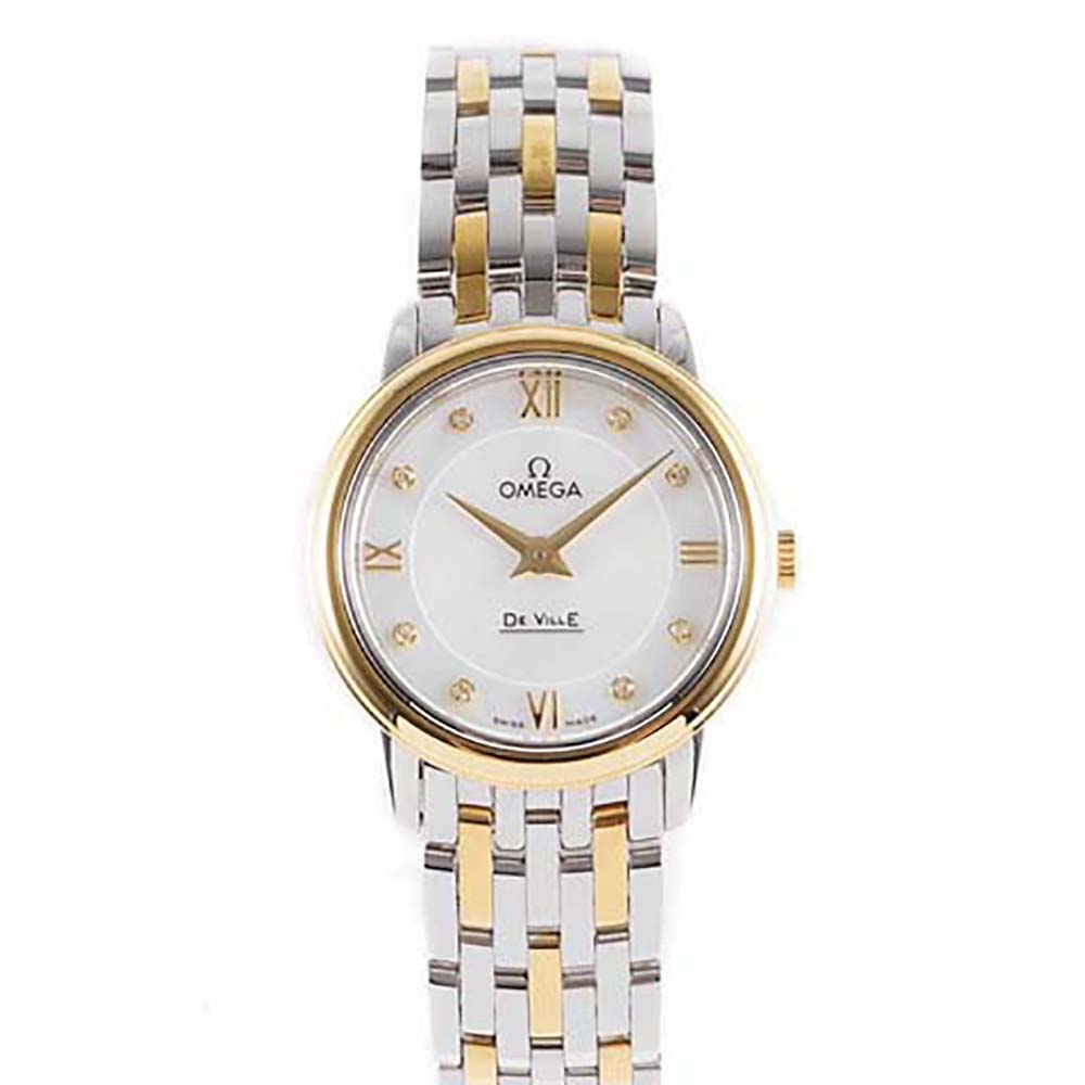  Omega Women De Ville Prestige Quartz 27.4 mm in Steel and Yellow Gold-White