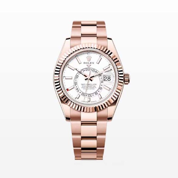 Rolex Men Mehr Sky-Dweller Technische Details Oyster 42 mm in Everose Gold-Weiß