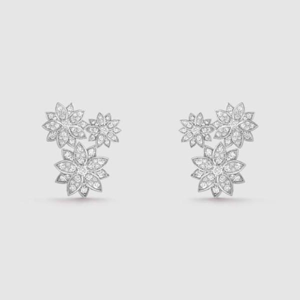 Van Cleef & Arpels Lady Lotus Earrings 3 Flowers in White Gold