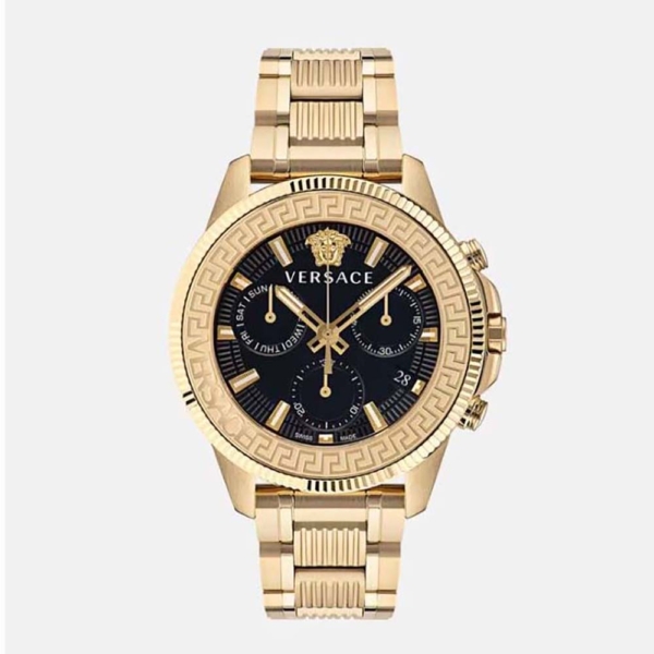 Versace Herren Greca Action Chrono Uhr 45 mm IP Champagner Rund