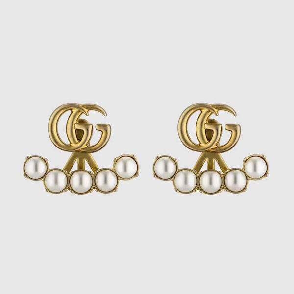 Gucci Women Pearl Double G Earrings with Double G