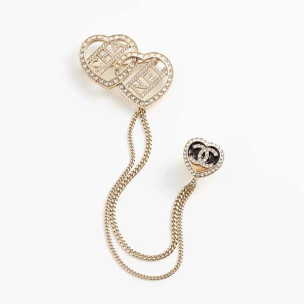 Chanel Damen Brosche aus Metall & Strass