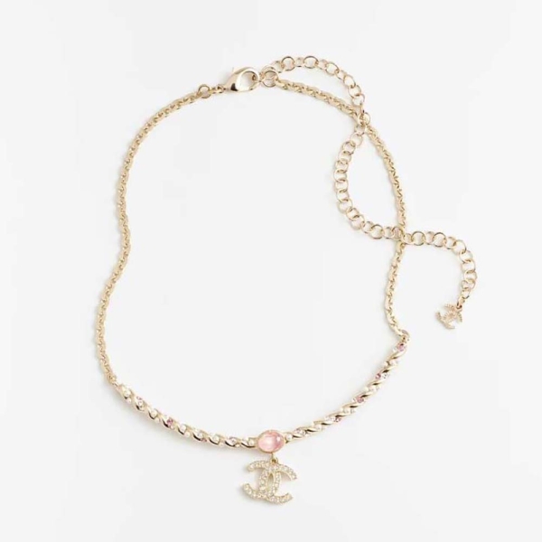 Collar Chanel para mujer en metal, perlas de cristal y strass