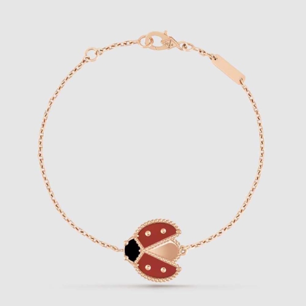 Bracciale Van Cleef & Arpels Lady Lucky Spring con ali aperte e coccinella in oro rosa 18 carati