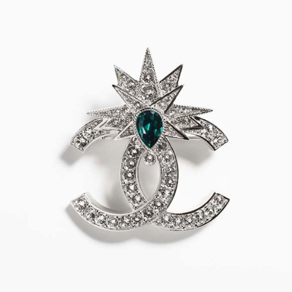 Chanel Damen Brosche aus Metall & Strass