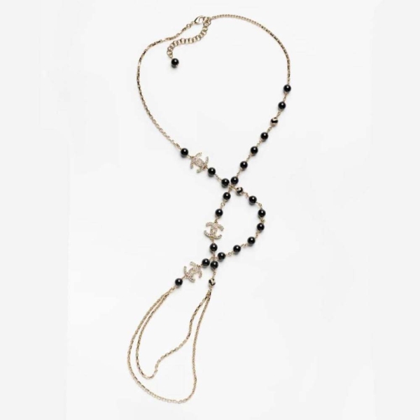 Collar largo Chanel para mujer en metal, cristal, perlas y strass
