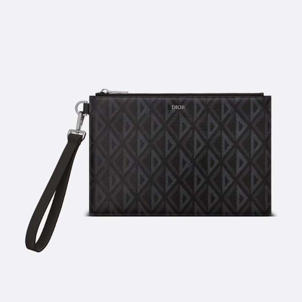 Pochette A5 Dior Homme en toile noire avec CD Diamond