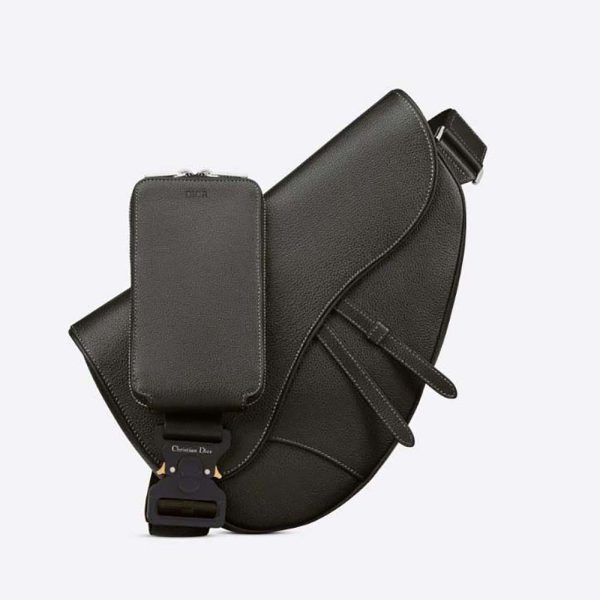 Dior Men Maxi Saddle Bag Schwarzes genarbtes Kalbsleder