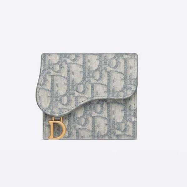 디올 여성 새들 로터스 지갑 그레이 디올 오블리크 자카드