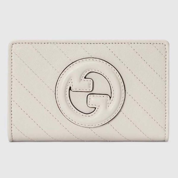 Portafoglio unisex Gucci GG Gucci Blondie in pelle bianca con motivo G intrecciato rotondo e fodera in taffetà, stile ‎760336 AACP7 9022