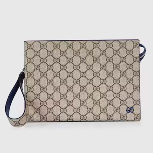 Bolso unisex Gucci con detalle GG en beige, ébano, lona GG Supreme, estilo cuero azul