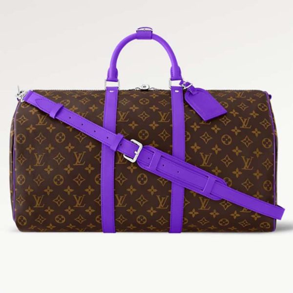 Louis Vuitton LV Unisex Keepall Bandoulière 50 Lila Monogramm Macassar Beschichtete Leinwand M46775