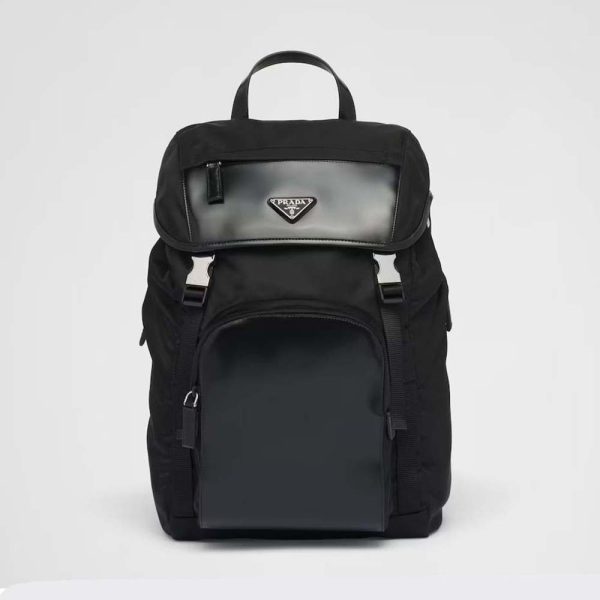 Prada Unisex Re-Nylon and Brushed Leather Backpack-Black