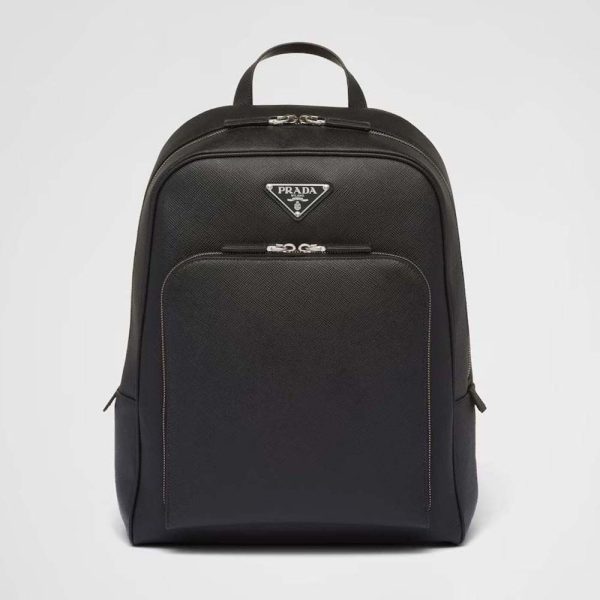 Sac à dos unisexe Prada en cuir Saffiano avec logo triangulaire - Noir