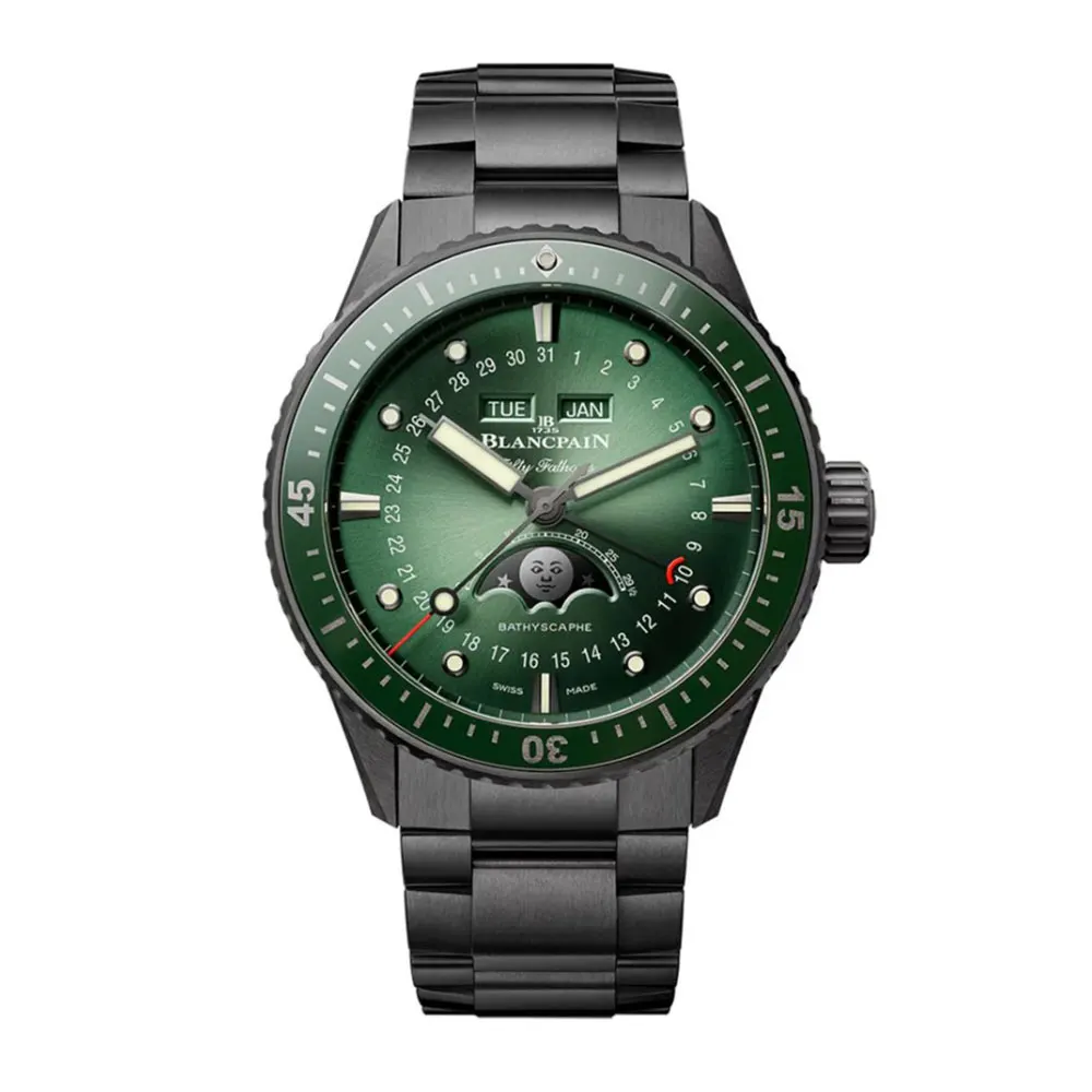Blancpain Men Fifty Fathoms Bathyscaphe Quantième Complet Phases de Lune 43mm in Green