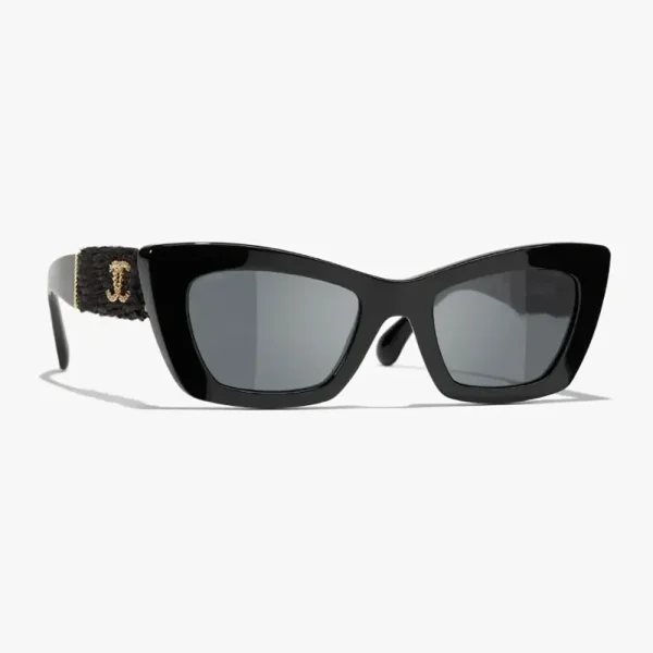 Chanel Unisex Cat Eye Sunglasses Black Gold A71550X22001S3005