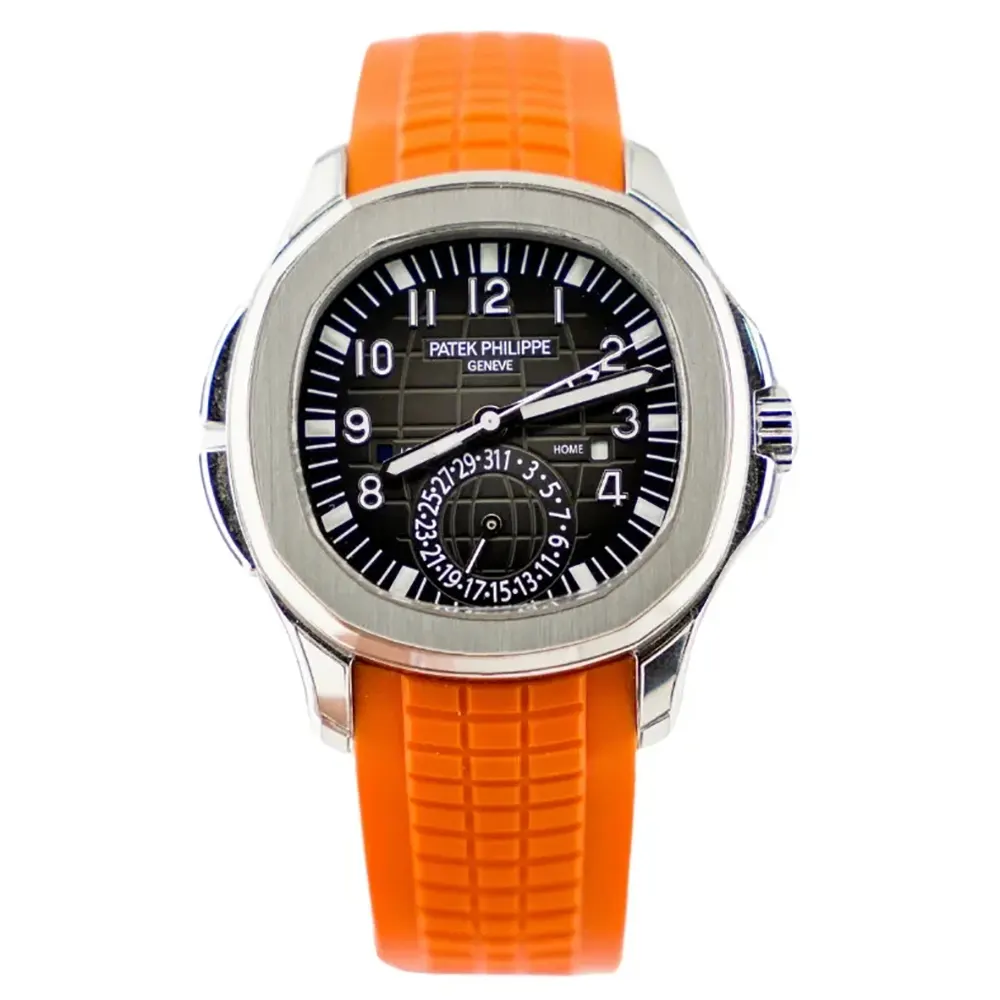 Patek Philippe Men Aquanaut Travel Time Self-winding 40.8 mm in Black and Orange Strap