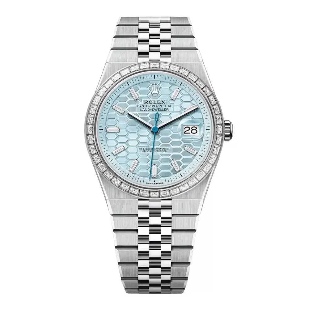 Rolex Men Land-Dweller 40mm in Blue and Diamonds