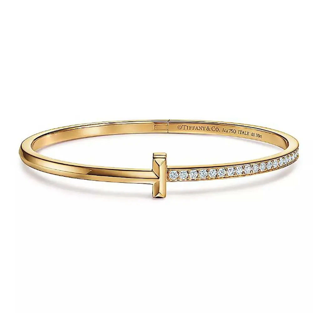 Tiffany T T1 Narrow Diamond Hinged Bangle in Yellow Gold
