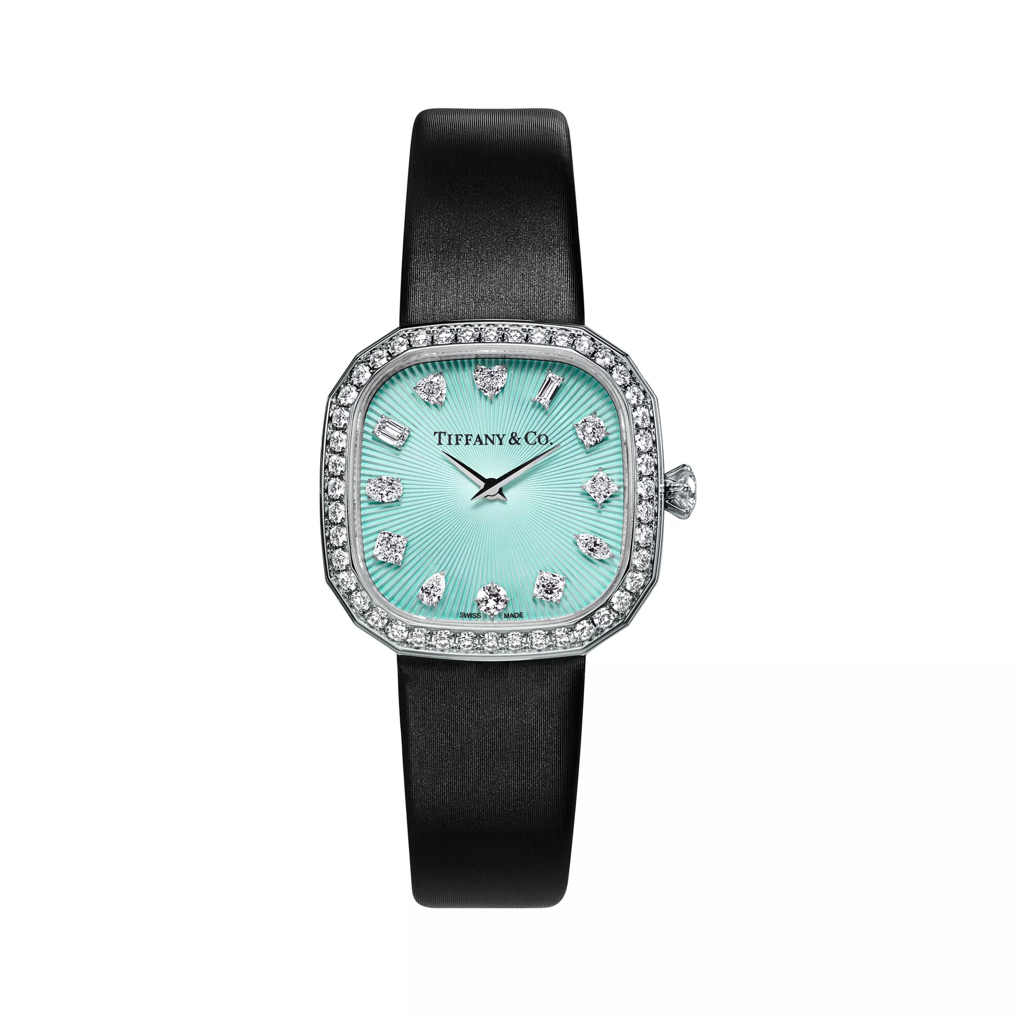 Tiffany Women Eternity 28 MM Cushion-shaped Watch in White Gold and Blue
